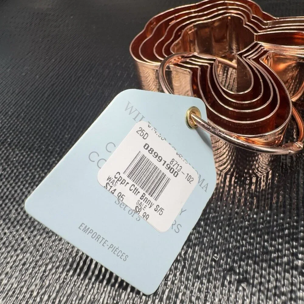 Williams Sonoma Easter Bunny Copper Metal Cookie Cutters 5 on Ring New W Tag - Picture 8 of 14